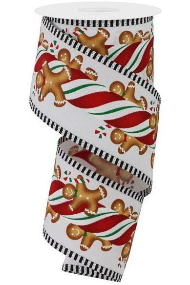 Shop For 2.5" Gingerbread Kids Stripe Ribbon: White/Red (10 Yards) at Michelle's aDOORable Creations