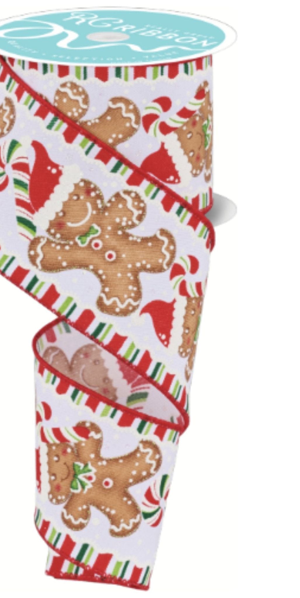 2.5" Gingerbread Santa Hat Ribbon: White (10 Yards) - Michelle's aDOORable Creations - Wired Edge Ribbon