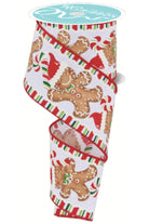 2.5" Gingerbread Santa Hat Ribbon: White (10 Yards) - Michelle's aDOORable Creations - Wired Edge Ribbon