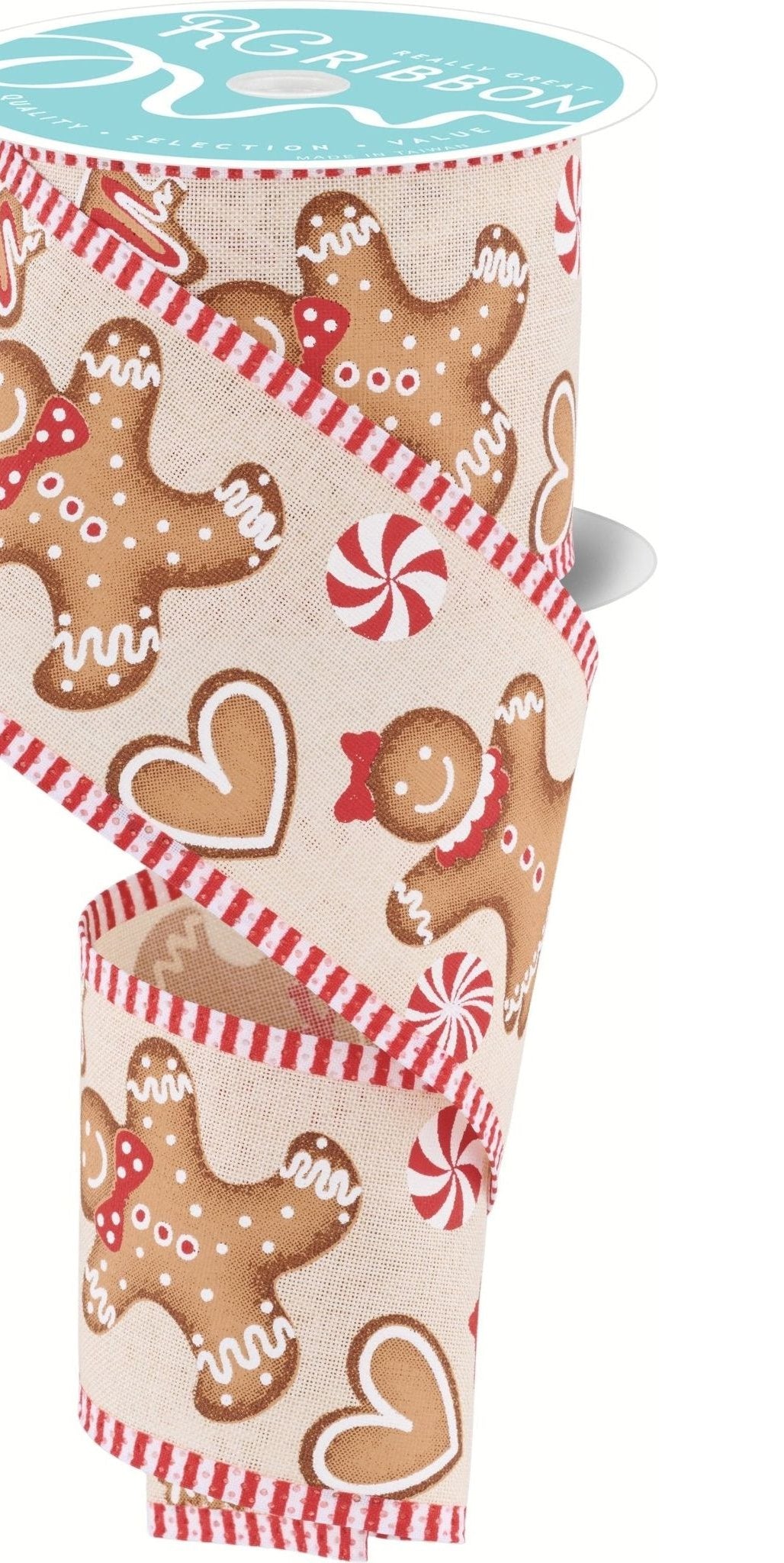 2.5" Gingerbread Stripe Ribbon: Cream (10 Yards) - Michelle's aDOORable Creations - Wired Edge Ribbon