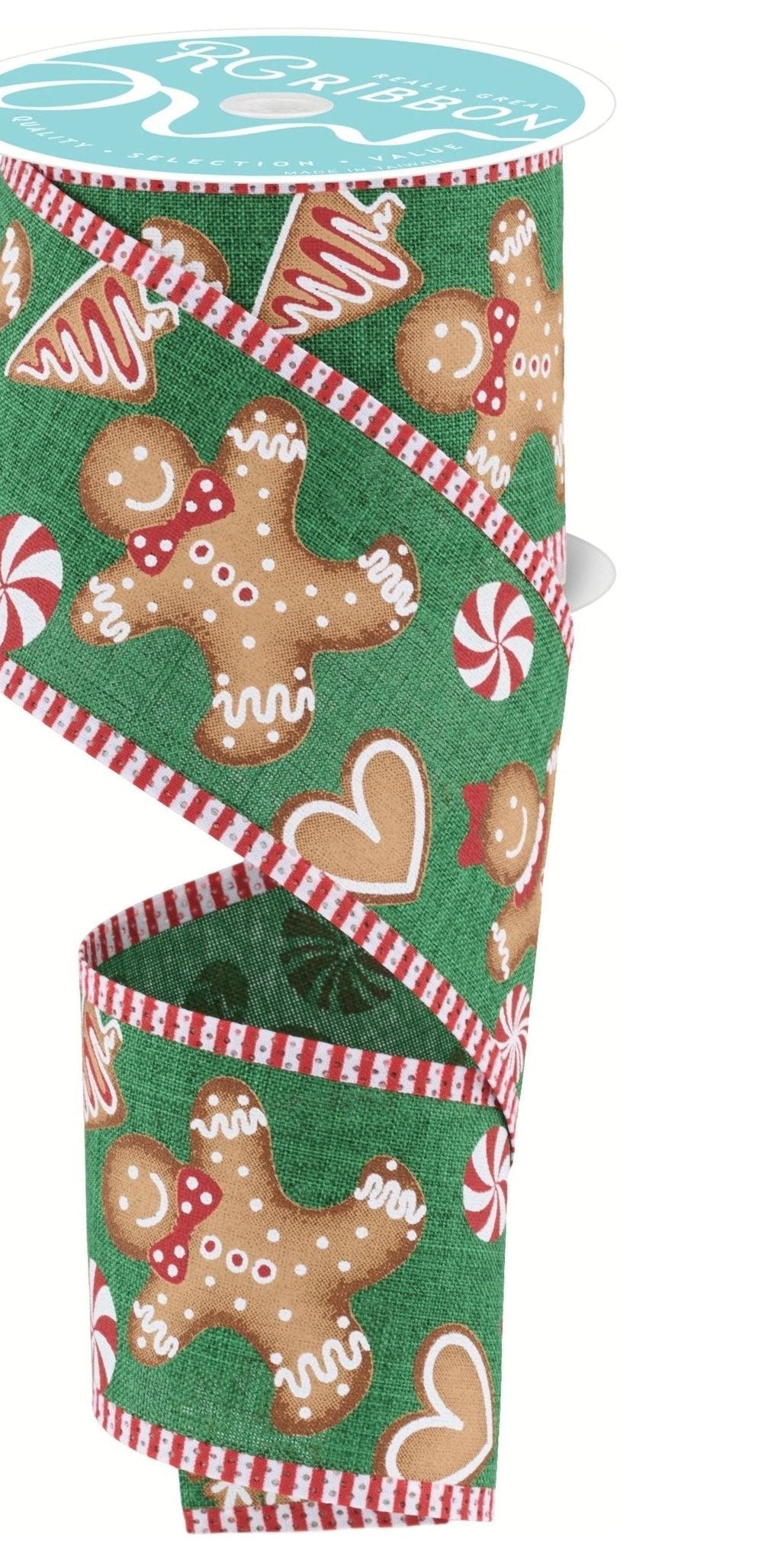 2.5" Gingerbread Stripe Ribbon: Emerald Green (10 Yards) - Michelle's aDOORable Creations - Wired Edge Ribbon
