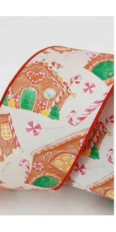 2.5" Gingerbread Village Ribbon: White (10 Yards) - Michelle's aDOORable Creations - Wired Edge Ribbon