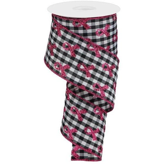 Shop For 2.5" Gingham Cancer Ribbon: Black (10 Yards) at Michelle's aDOORable Creations