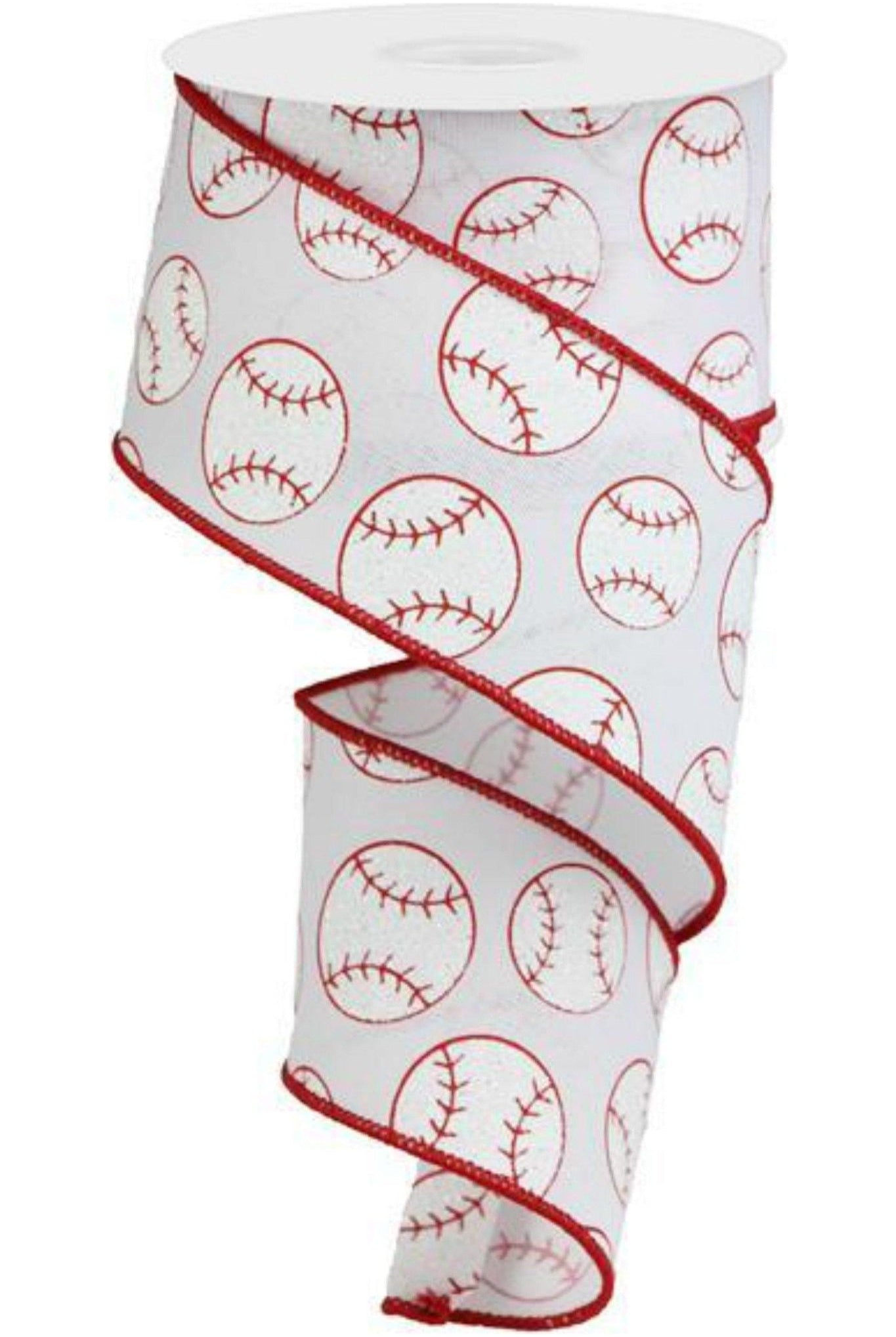 2.5" Glitter Baseball on Royal Ribbon: White (10 Yards) - Michelle's aDOORable Creations - Wired Edge Ribbon