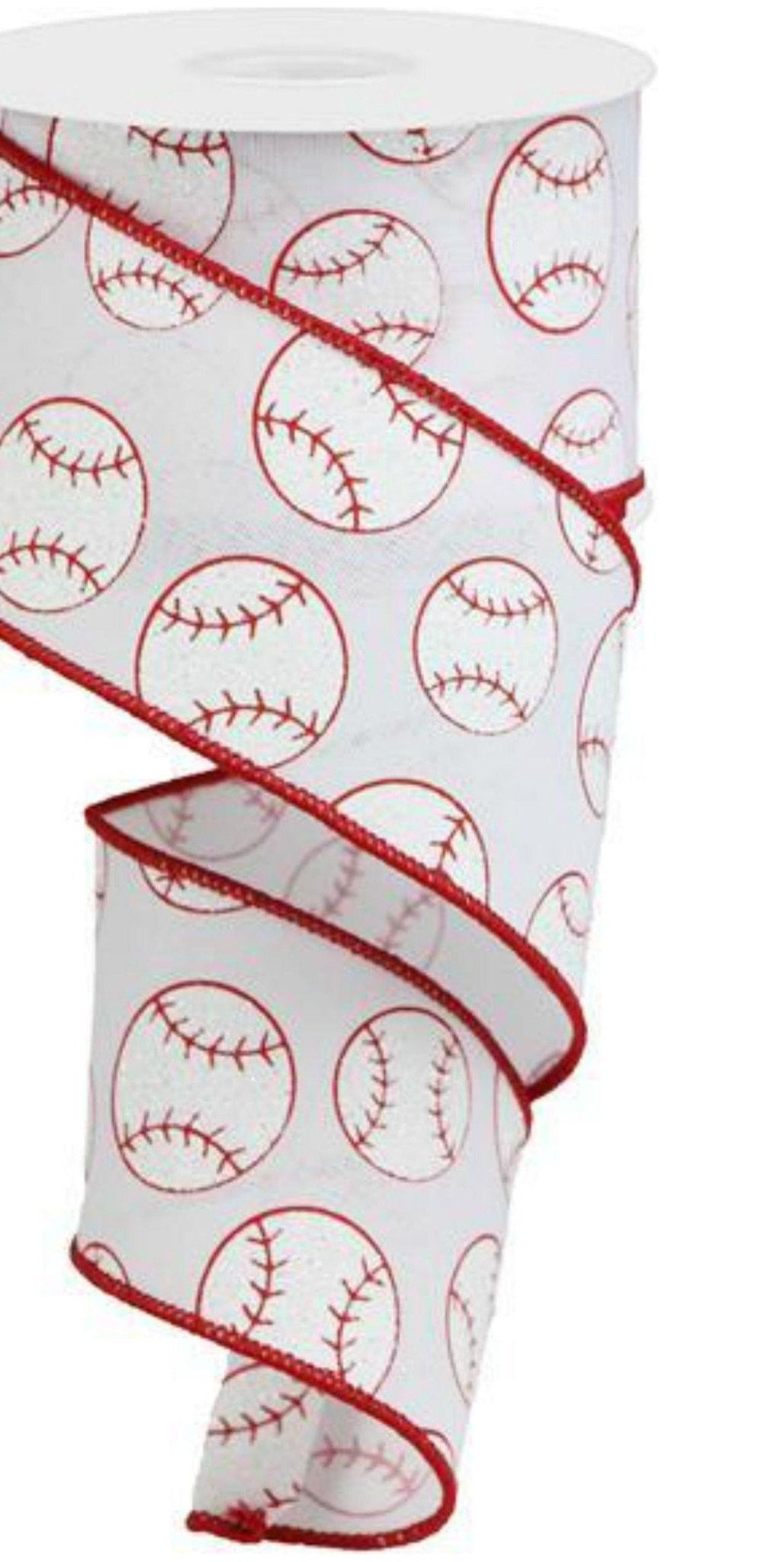 2.5" Glitter Baseball on Royal Ribbon: White (10 Yards) - Michelle's aDOORable Creations - Wired Edge Ribbon