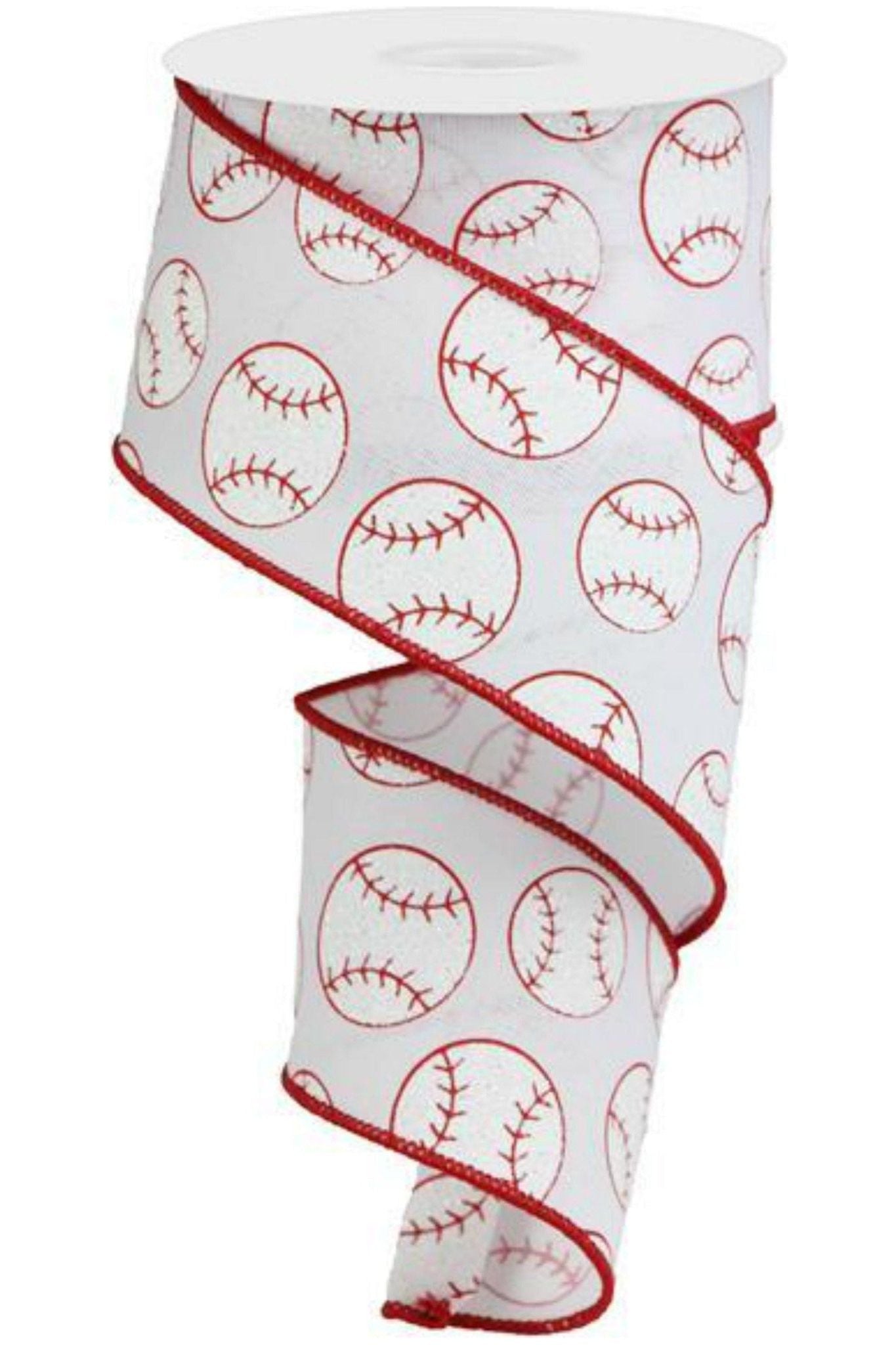 Shop For 2.5" Glitter Baseball on Royal Ribbon: White (10 Yards) at Michelle's aDOORable Creations