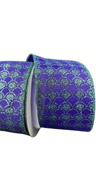 2.5" Glitter Fish Scales Ribbon: Purple/Aqua (10 Yards) - Michelle's aDOORable Creations - Wired Edge Ribbon