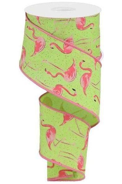 Shop For 2.5" Glitter Flamingo Ribbon: Lime Green (10 Yards) at Michelle's aDOORable Creations