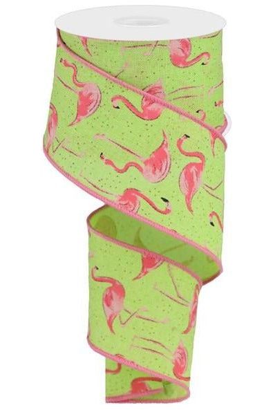 Shop For 2.5" Glitter Flamingo Ribbon: Lime Green (10 Yards) at Michelle's aDOORable Creations