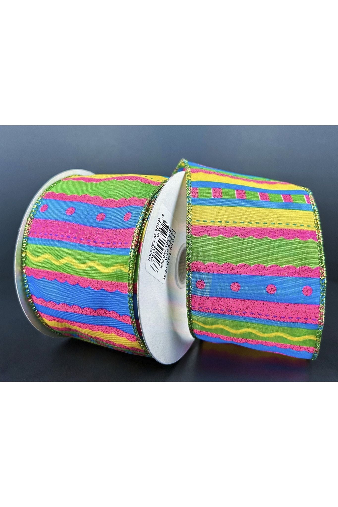 2.5" Glitter Fun Satin Stripe Ribbon: Multi (10 Yards) - Michelle's aDOORable Creations - Wired Edge Ribbon