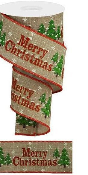 2.5" Glitter Merry Christmas Ribbon: Natural (10 Yards) - Michelle's aDOORable Creations - Wired Edge Ribbon