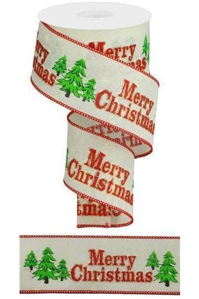 2.5" Glitter Merry Christmas Ribbon: White (10 Yards) - Michelle's aDOORable Creations - Wired Edge Ribbon