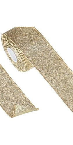 2.5" Glitter Ribbon: Gold (10 Yards) - Michelle's aDOORable Creations - Wired Edge Ribbon