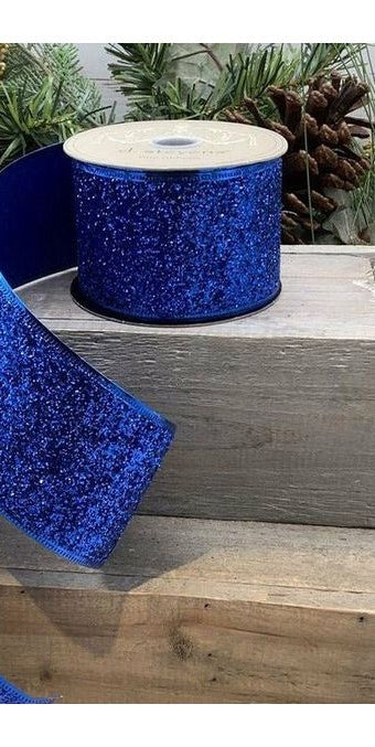 2.5" Glitter Ribbon: Royal Blue (10 Yards) - Michelle's aDOORable Creations - Wired Edge Ribbon