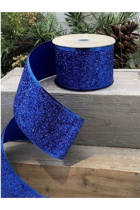 2.5" Glitter Ribbon: Royal Blue (10 Yards) - Michelle's aDOORable Creations - Wired Edge Ribbon