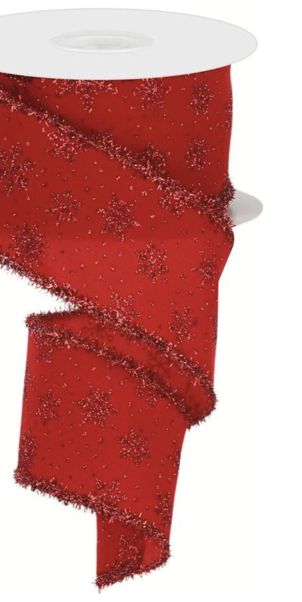 2.5" Glitter Snowflakes Tinsel Ribbon: Red (10 Yards) - Michelle's aDOORable Creations - Wired Edge Ribbon