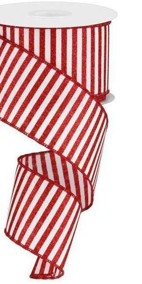 2.5" Glitter Stripe Canvas Ribbon: White & Red (10 Yards) - Michelle's aDOORable Creations - Wired Edge Ribbon