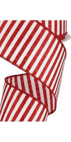 2.5" Glitter Stripe Canvas Ribbon: White & Red (10 Yards) - Michelle's aDOORable Creations - Wired Edge Ribbon