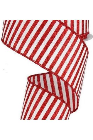 2.5" Glitter Stripe Canvas Ribbon: White & Red (10 Yards) - Michelle's aDOORable Creations - Wired Edge Ribbon