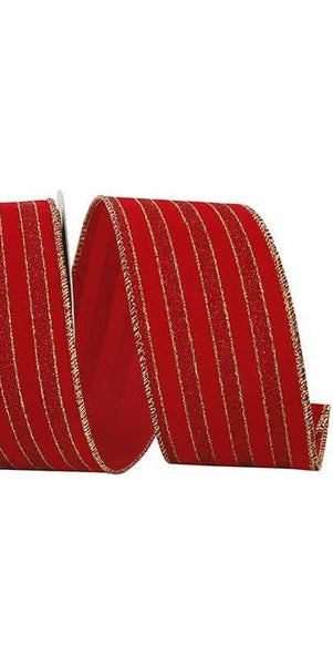 2.5" Glitter Stripe Velvet Ribbon: Red/Gold (10 Yards) - Michelle's aDOORable Creations - Wired Edge Ribbon