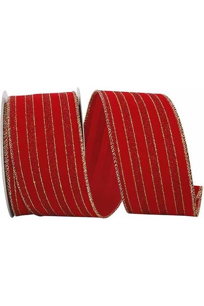 2.5" Glitter Stripe Velvet Ribbon: Red/Gold (10 Yards) - Michelle's aDOORable Creations - Wired Edge Ribbon