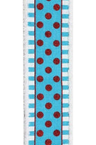 2.5" Glitter Stripes Polka Dot Drfit Edge Ribbon: Turquoise & Red (10 Yards) - Michelle's aDOORable Creations - Wired Edge Ribbon