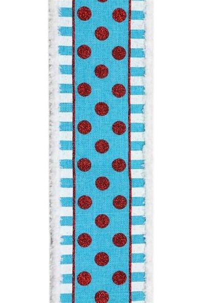 Shop For 2.5" Glitter Stripes Polka Dot Drift Edge Ribbon: Turquoise & Red (10 Yards) RGA8155A2