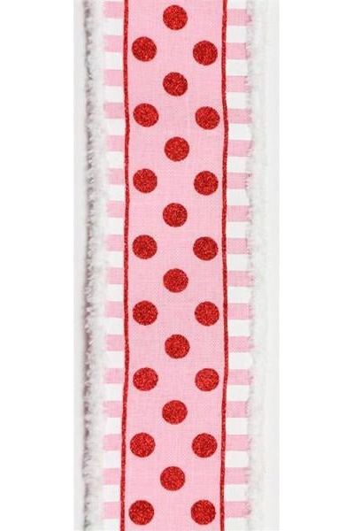 2.5" Glitter Stripes Polka Dot Drift Edge Ribbon: Red & Pink (10 Yards) - Michelle's aDOORable Creations - Wired Edge Ribbon