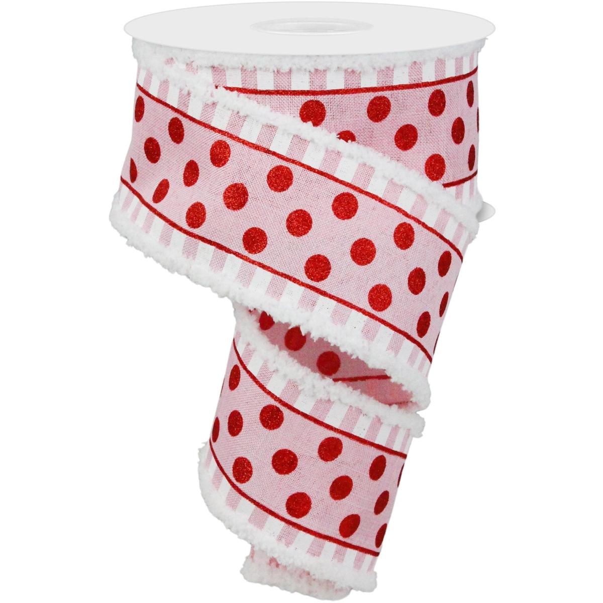 Shop For 2.5" Glitter Stripes Polka Dot Drift Edge Ribbon: Red & Pink (10 Yards) at Michelle's aDOORable Creations