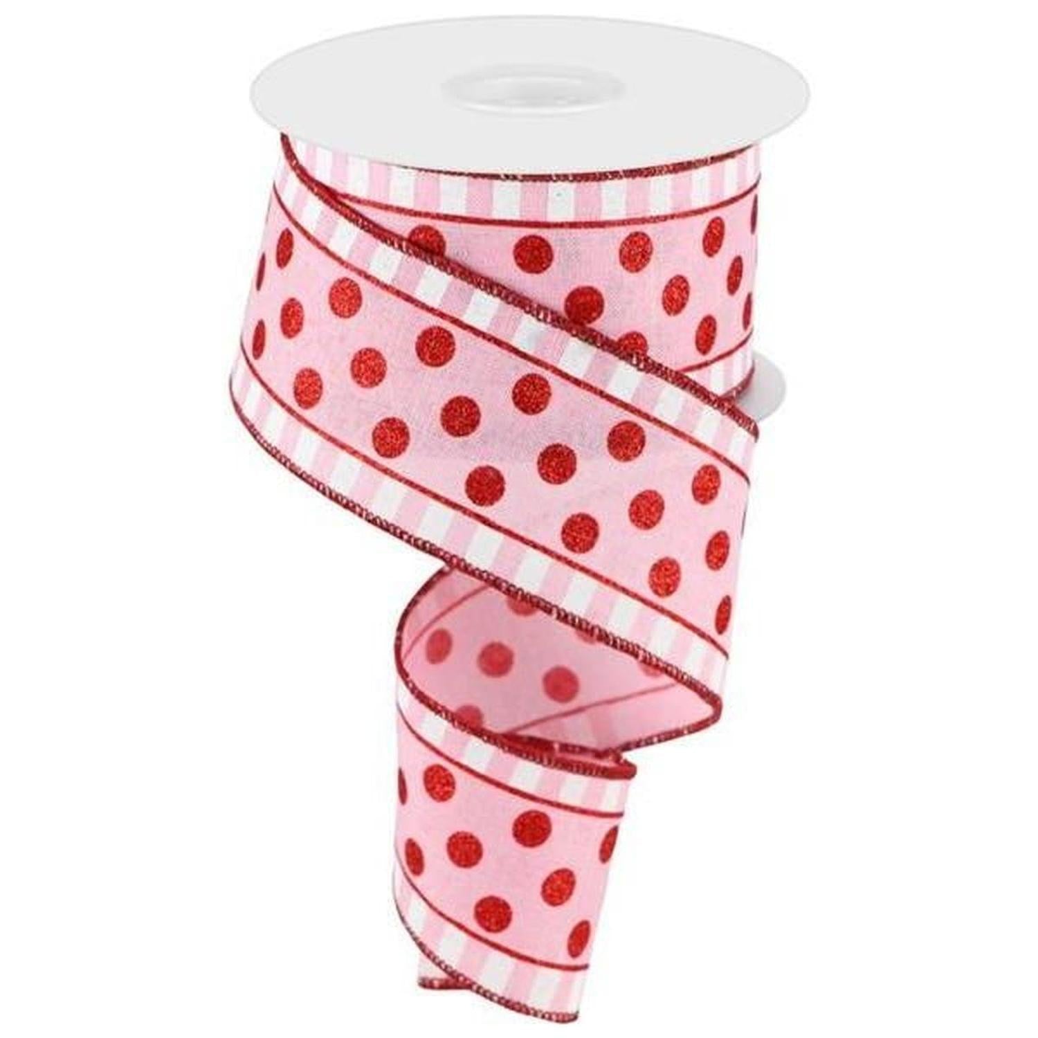 2.5" Glitter Stripes Polka Dot Ribbon: Red & Pink (10 Yards)