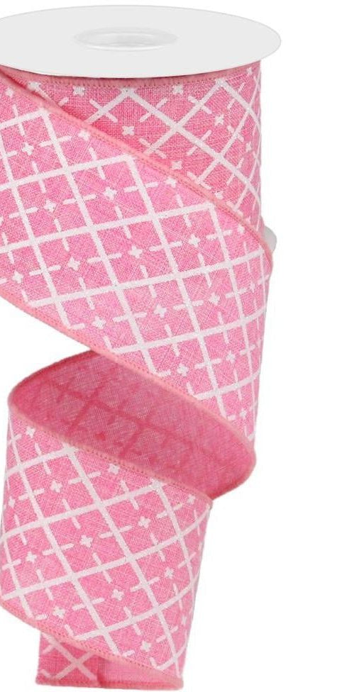 2.5" Glittered Argyle Ribbon: Pink (10 Yards) - Michelle's aDOORable Creations - Wired Edge Ribbon