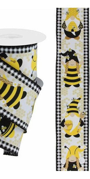 2.5" Gnome Bumble Bee Ribbon: White (10 Yards) - Michelle's aDOORable Creations - Wired Edge Ribbon