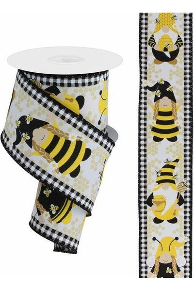 2.5" Gnome Bumble Bee Ribbon: White (10 Yards) - Michelle's aDOORable Creations - Wired Edge Ribbon