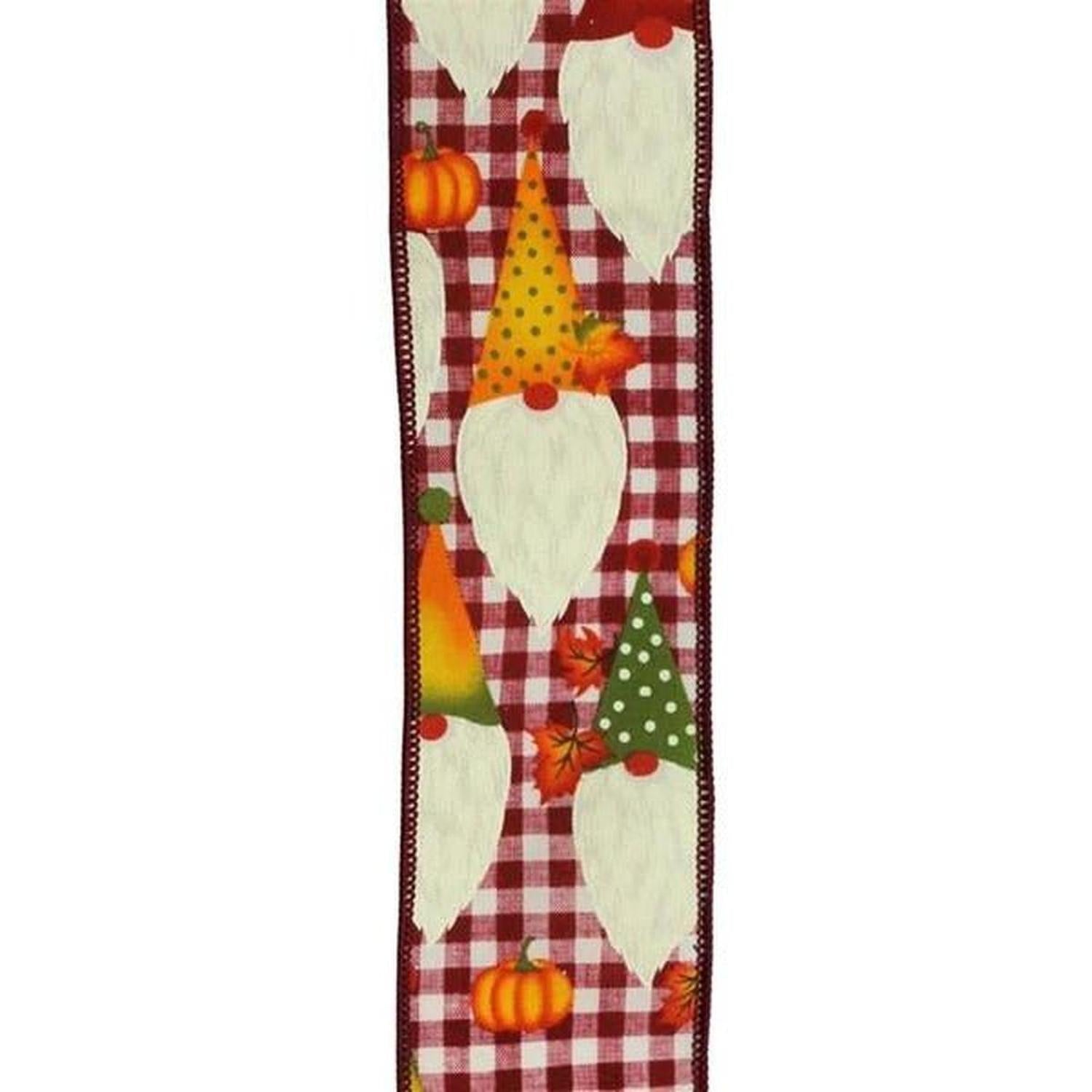 2.5" Gnome Pumpkin Check Ribbon: Cream/Burgundy (10 Yards)