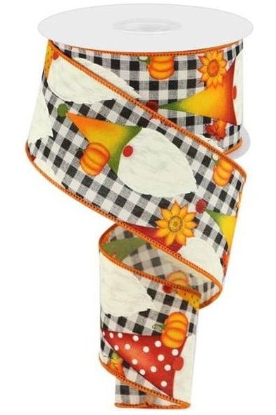 Shop For 2.5" Gnome Pumpkin Check Ribbon: Dark Cream (10 Yards) at Michelle's aDOORable Creations