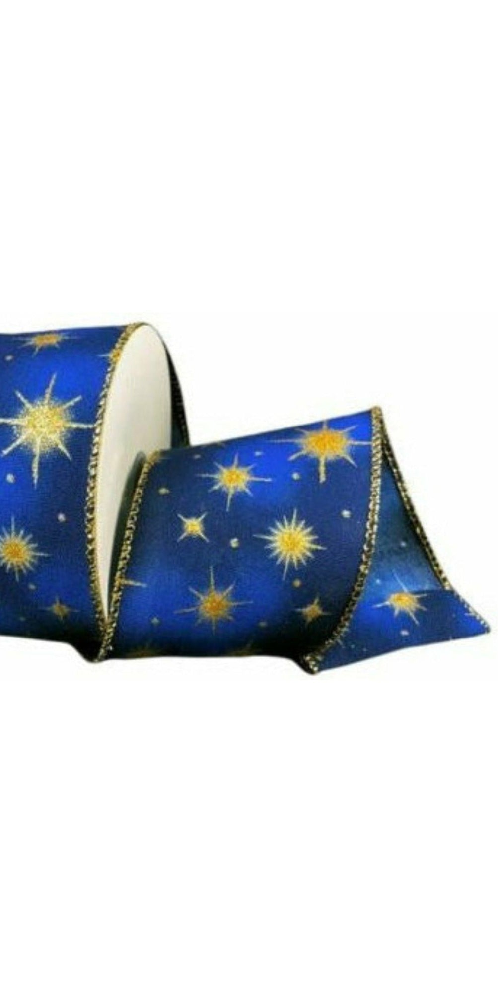 2.5" Gold Stars Navy Skies Ribbon: Navy Blue (10 Yards) - Michelle's aDOORable Creations - Wired Edge Ribbon