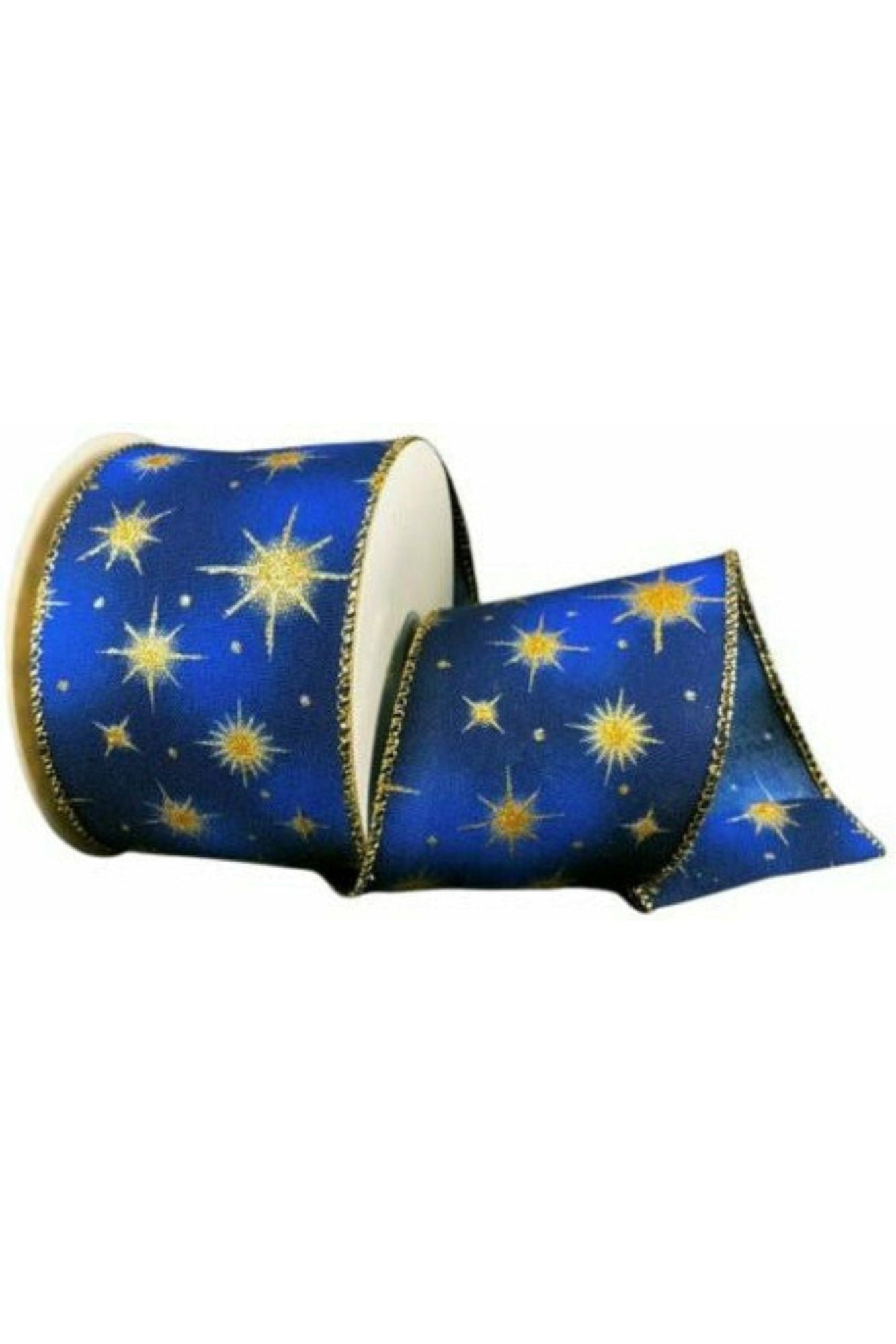 2.5" Gold Stars Navy Skies Ribbon: Navy Blue (10 Yards) - Michelle's aDOORable Creations - Wired Edge Ribbon