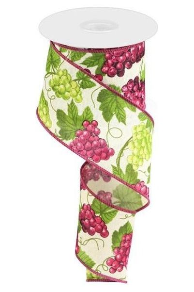 2.5" Grapes on Royal: Cream (10 Yards) - Michelle's aDOORable Creations - Wired Edge Ribbon