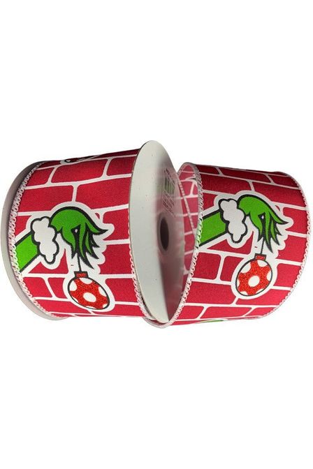 2.5" Green Monster Brick Ribbon: Red (10 Yards) - Michelle's aDOORable Creations - Wired Edge Ribbon