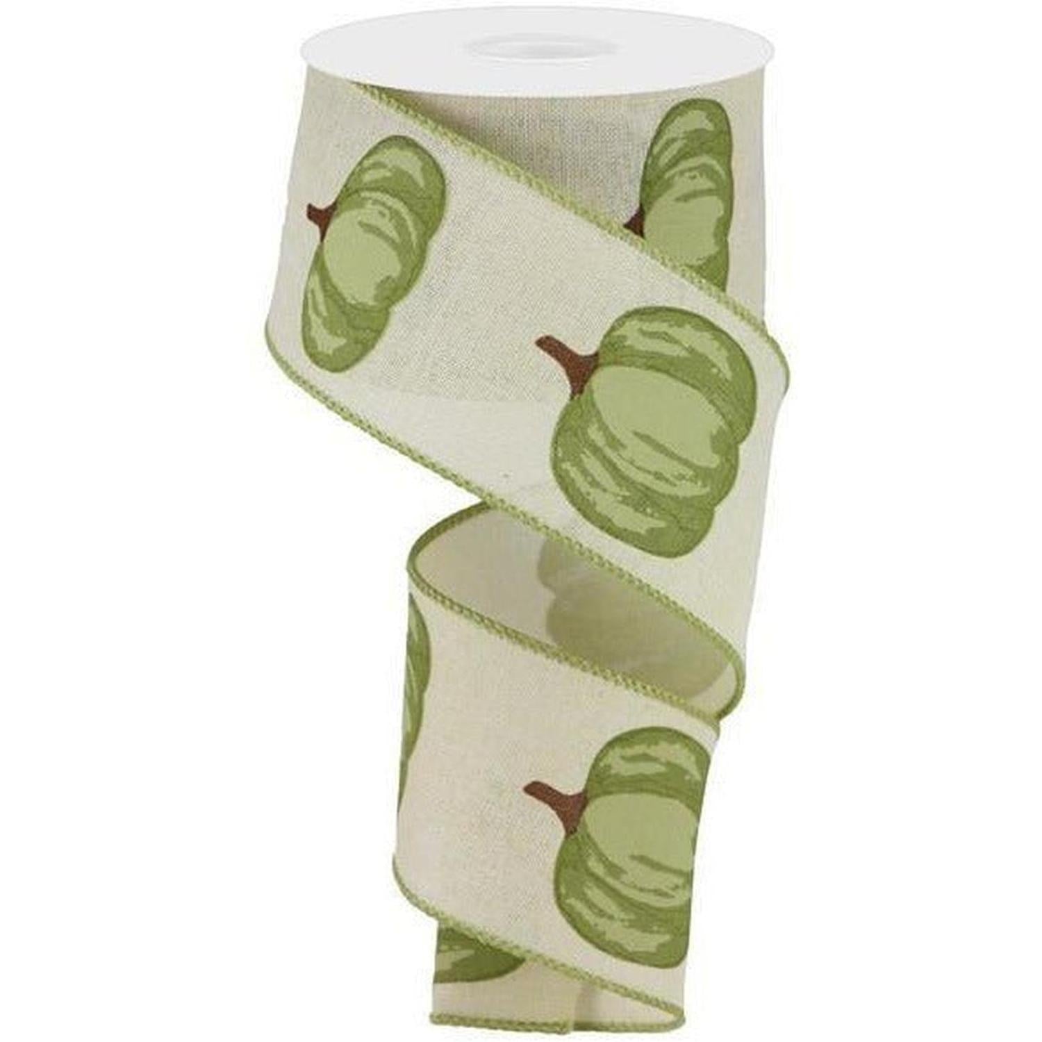 2.5" Green Pumpkin Ribbon: Cream (10 Yards)