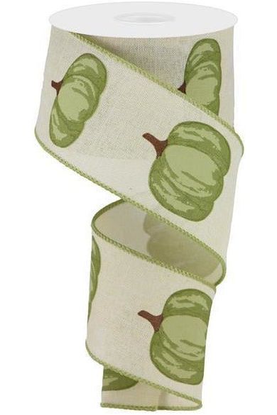 Shop For 2.5" Green Pumpkin Ribbon: Cream (10 Yards) at Michelle's aDOORable Creations