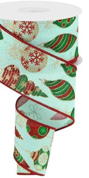 2.5" Hanging Christmas Ornament Ribbon: Mint Green (10 Yards) - Michelle's aDOORable Creations - Wired Edge Ribbon