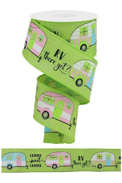 2.5" Happy Camper Royal Ribbon: Bright Green (10 Yards) - Michelle's aDOORable Creations - Wired Edge Ribbon
