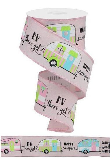 2.5" Happy Camper Royal Ribbon: Light Pink (10 Yards) - Michelle's aDOORable Creations - Wired Edge Ribbon
