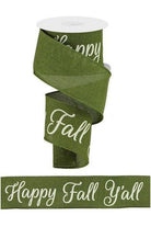 2.5" Happy Fall Yall Ribbon: Moss Green (10 Yards) - Michelle's aDOORable Creations - Wired Edge Ribbon