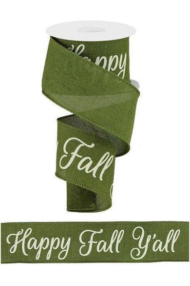 Shop For 2.5" Happy Fall Yall Ribbon: Moss Green (10 Yards) at Michelle's aDOORable Creations