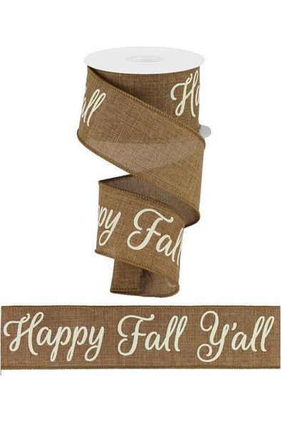 2.5" Happy Fall Yall Ribbon: Tan (10 Yards) - Michelle's aDOORable Creations - Wired Edge Ribbon