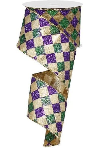 Shop For 2.5" Harlequin Glitter Diamond Ribbon: Mardi Gras (10 Yards) RG1930WY