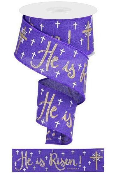2.5" He Is Risen Ribbon: Purple (10 Yards) - Michelle's aDOORable Creations - Wired Edge Ribbon