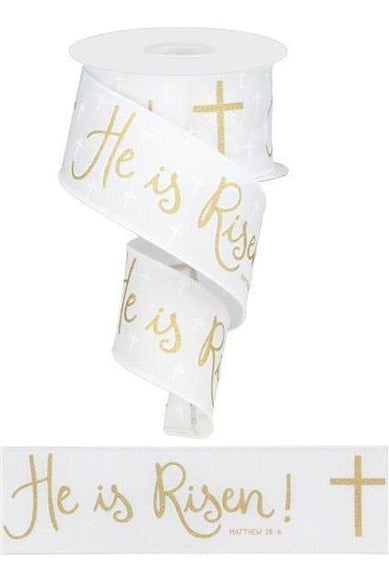 2.5" He Is Risen Ribbon: White (10 Yards) - Michelle's aDOORable Creations - Wired Edge Ribbon